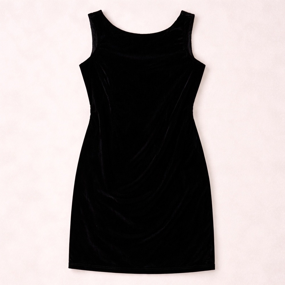 Y2K Patra Petites Velvet Sheath Dress Womens 6 Black V-Back